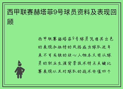 西甲联赛赫塔菲9号球员资料及表现回顾