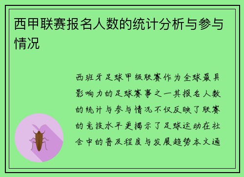 西甲联赛报名人数的统计分析与参与情况