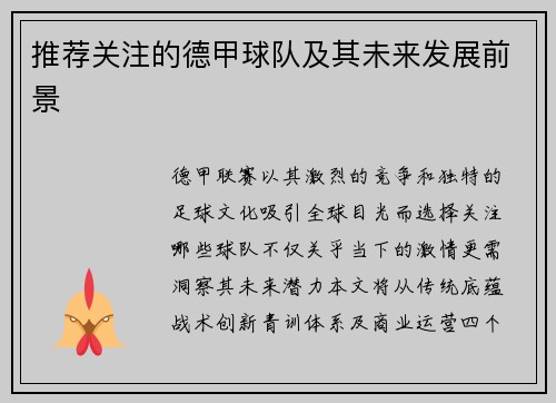 推荐关注的德甲球队及其未来发展前景
